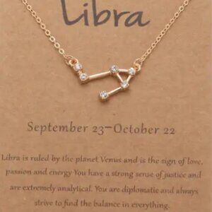 Libra Zodiac Pendant Necklace Gold Plated Stainless Steel - Gold